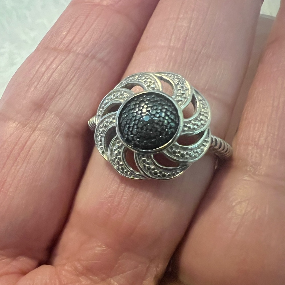 Blue Diamond Chuck Clemency STS Sterling Silver .925 Pave Ring - Picture 3 of 7
